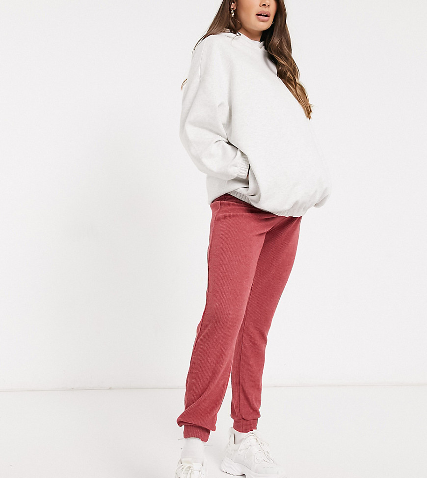 New Look Maternity ribbed sweatpants in berry-Red