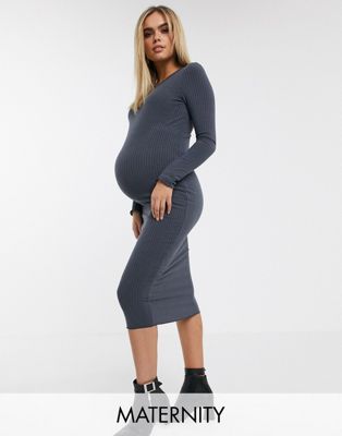 maternity ribbed midi dress