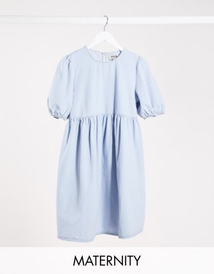 New Look Maternity - Robe babydoll à manches bouffantes - Jean bleu