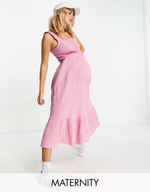 New Look Maternity - Robe mi-longue à deux volants et bretelles froncées - Rose