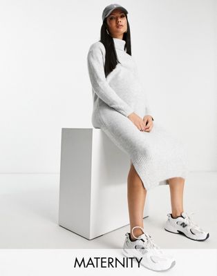 New Look Maternity roll neck knitted midi dress in grey