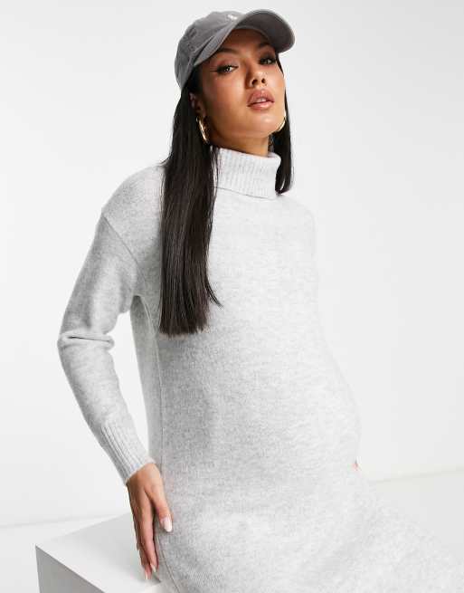 New Look Maternity roll neck knitted midi dress in grey