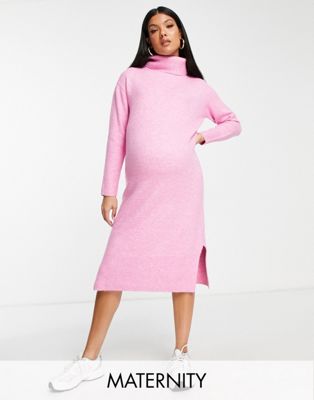 New Look Maternity roll neck knitted midi dress in light pink