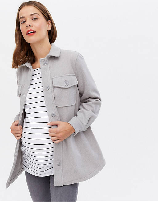 Women Shirts & Blouses/New Look Maternity shacket in light grey 