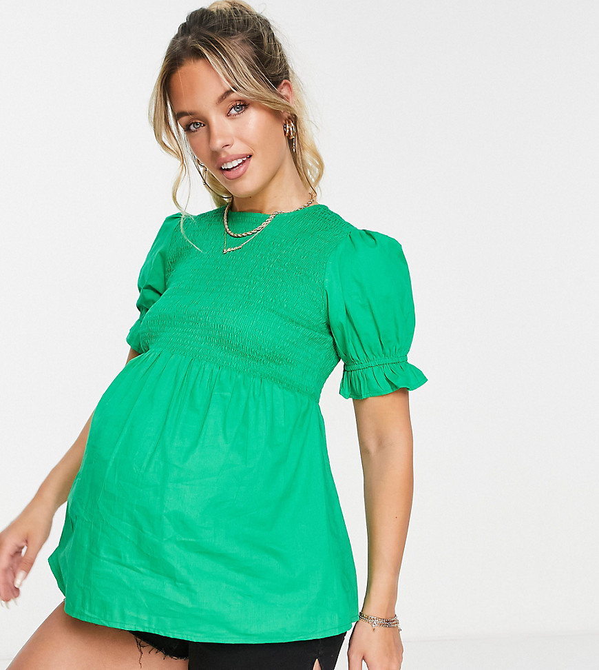 New Look Maternity shirred peplum blouse in green