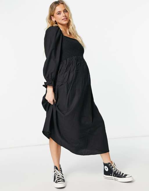 Slægtsforskning St Norm New Look Maternity shirred textured midi dress in black | ASOS