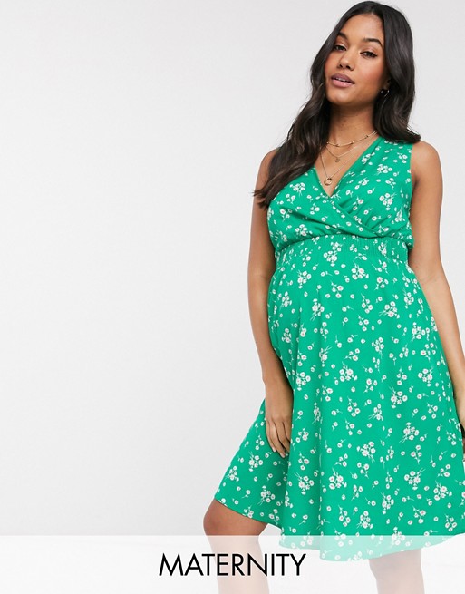 New Look Maternity shirred waist dress in green floral