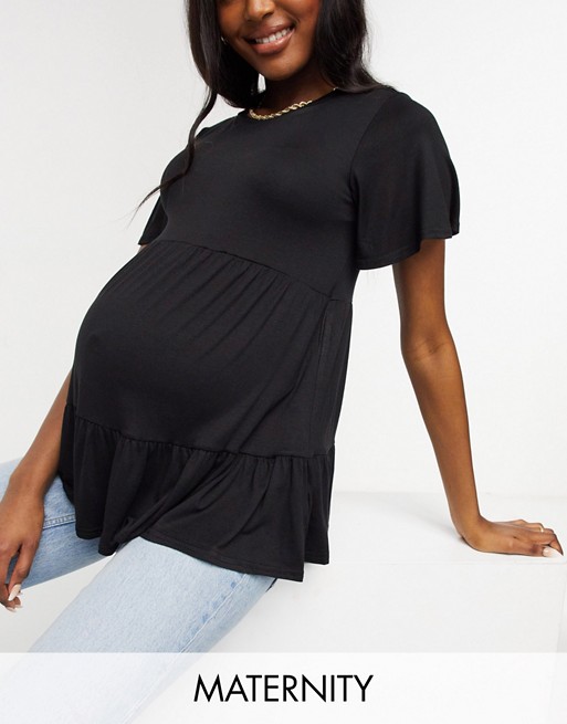 New Look Maternity short sleeve double tiered peplum t-shirt in black