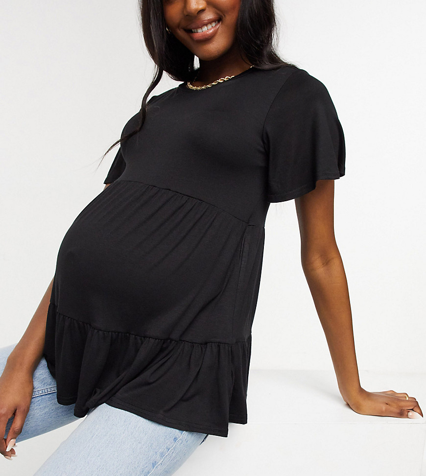 New Look Maternity short sleeve double tiered peplum t-shirt in black