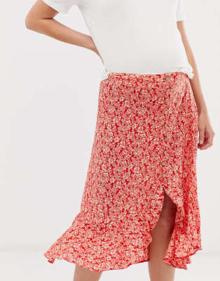 new look red midi skirt