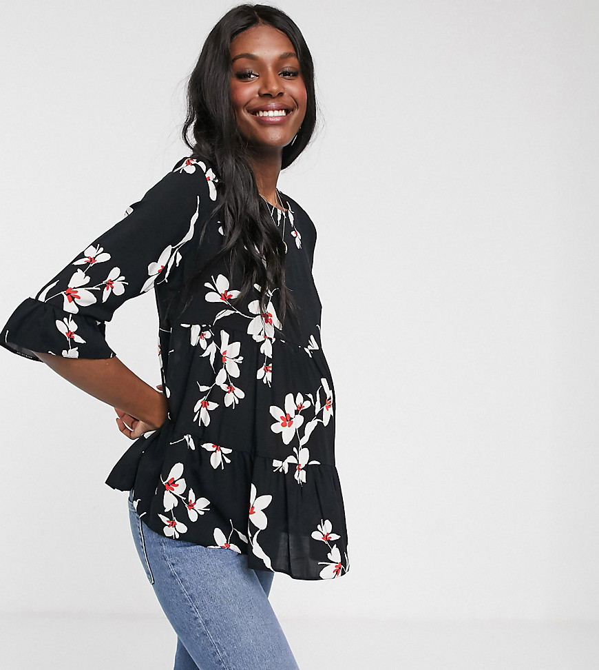 New Look Maternity smock blouse in black floral