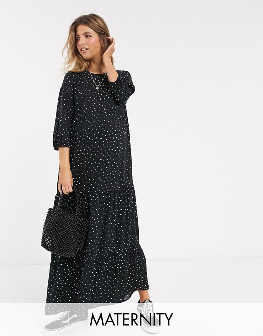 New Look Maternity smock maxi polka dot dress in black