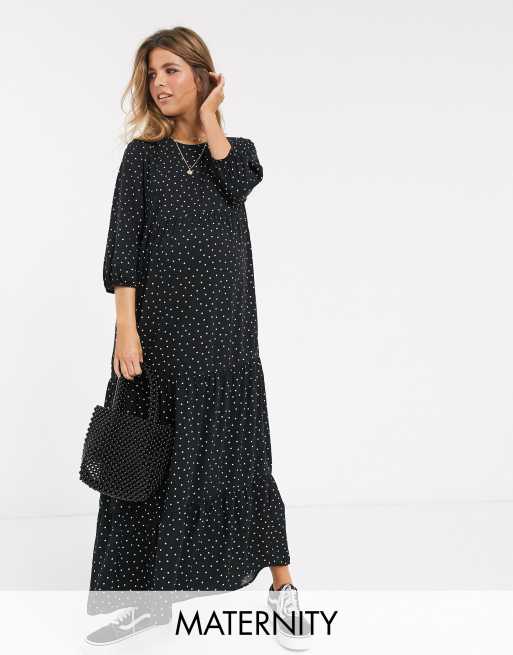 Black polka dot maxi hot sale dress