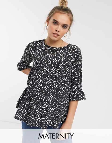 New Look Maternity smock peplum blouse in black pattern