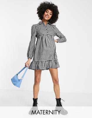 New Look Maternity smock shirt dress in black gingham