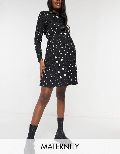 New Look Maternity soft touch shirt dress in black pattern