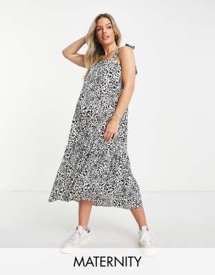 New Look Maternity - Sommerkleid mit Trägern zum Binden und Leopardenmuster in Schwarz-Weiß