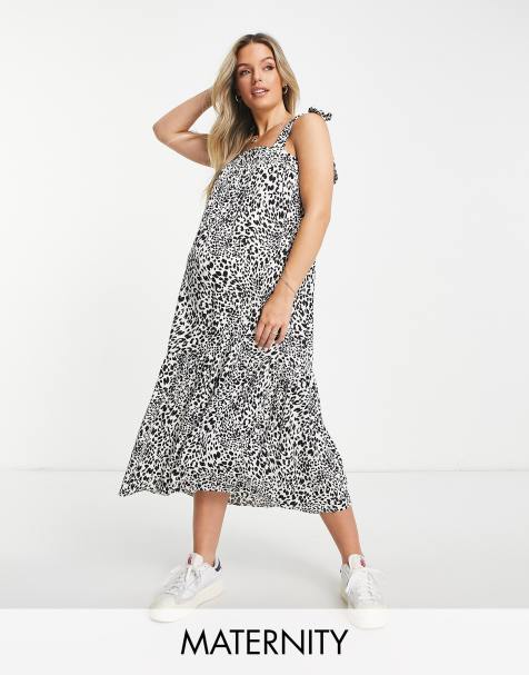 New Look Maternity – Sommerkleid mit Trägern zum Binden und Leopardenmuster in Schwarz - view 1