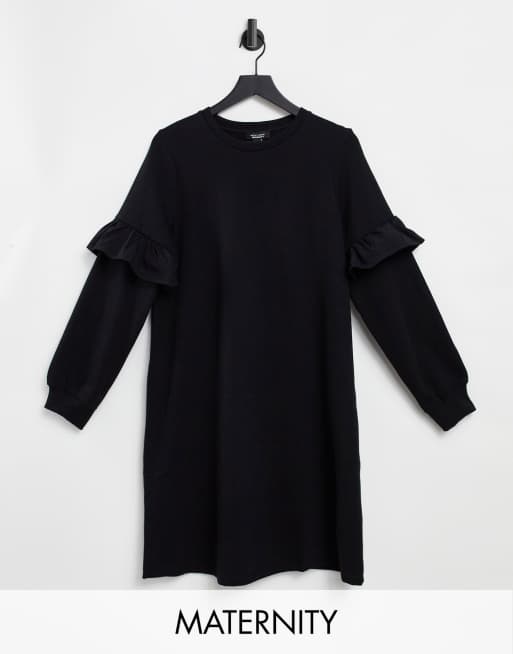 New Look Maternity - Sort sweatshirtkjole med flæser