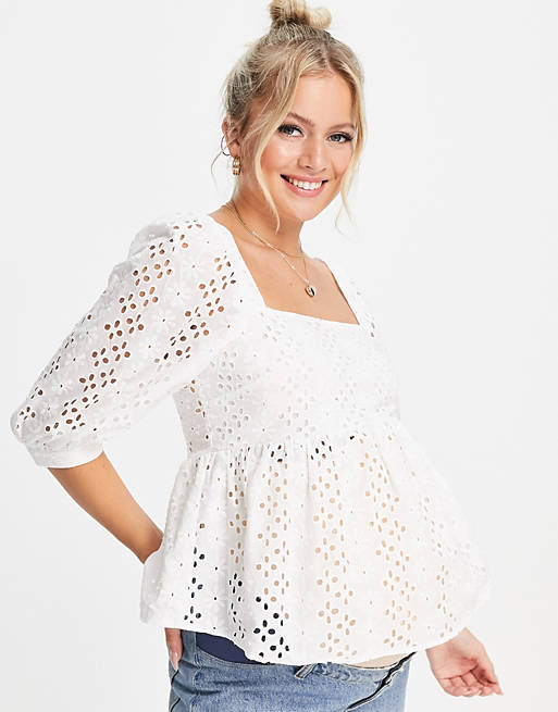 Tops Shirts & Blouses/New Look Maternity square neck broderie blouse in white 