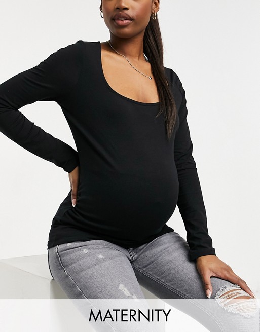 New Look Maternity square neck long sleeve top in black