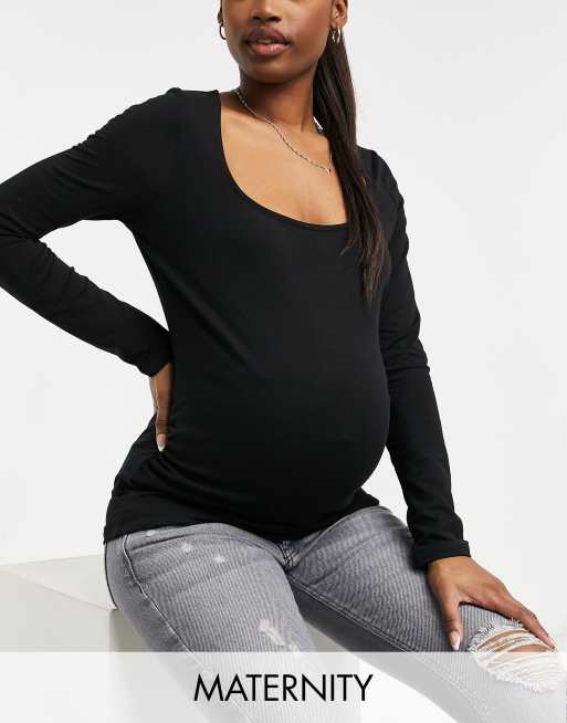 New Look Maternity square neck long sleeve top in black