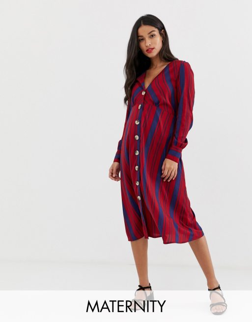 Dolores Button-Through Stripe Knit Dress Vintage-Inspired Cream