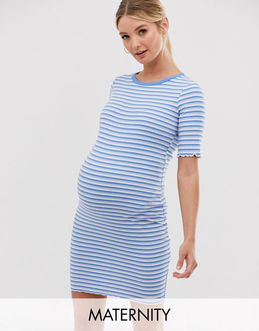 New Look Maternity striped rib jersey dress in blue pattern | ASOS