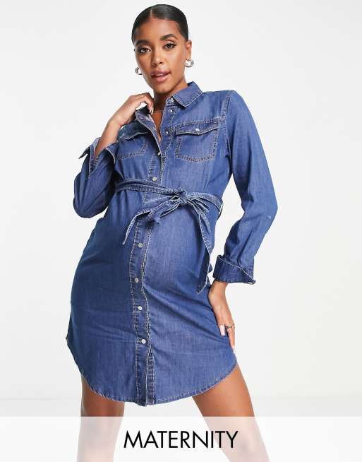 New Look Maternity – Sukienka koszulowa z denimu z długimi rękawami