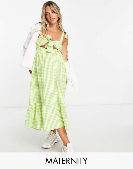 New Look Maternity – Sukienka midi z wiązanymi ramiączkami i wiązanym przodem w zieloną kratkę vichy