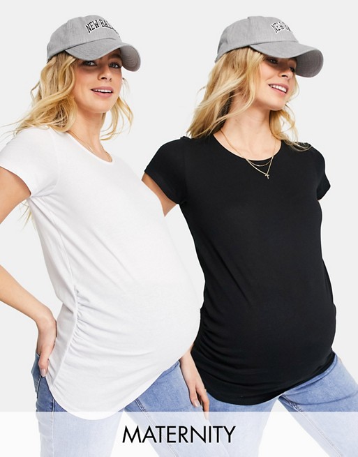 New Look Maternity 2 pack t-shirts in black and white