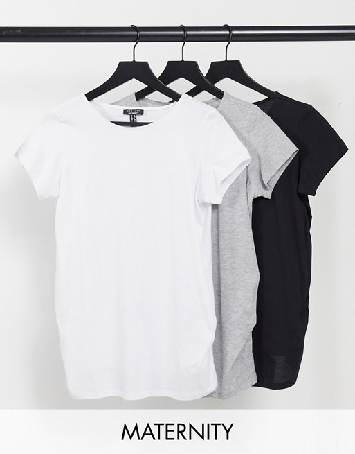 New Look Maternity T-shirt 3 pack in black white and grey