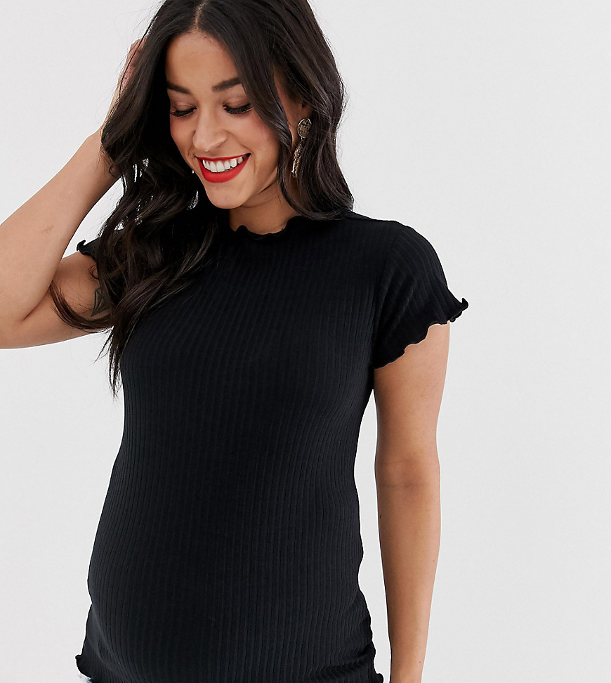 New Look Maternity - T-shirt met golvende rand in zwart
