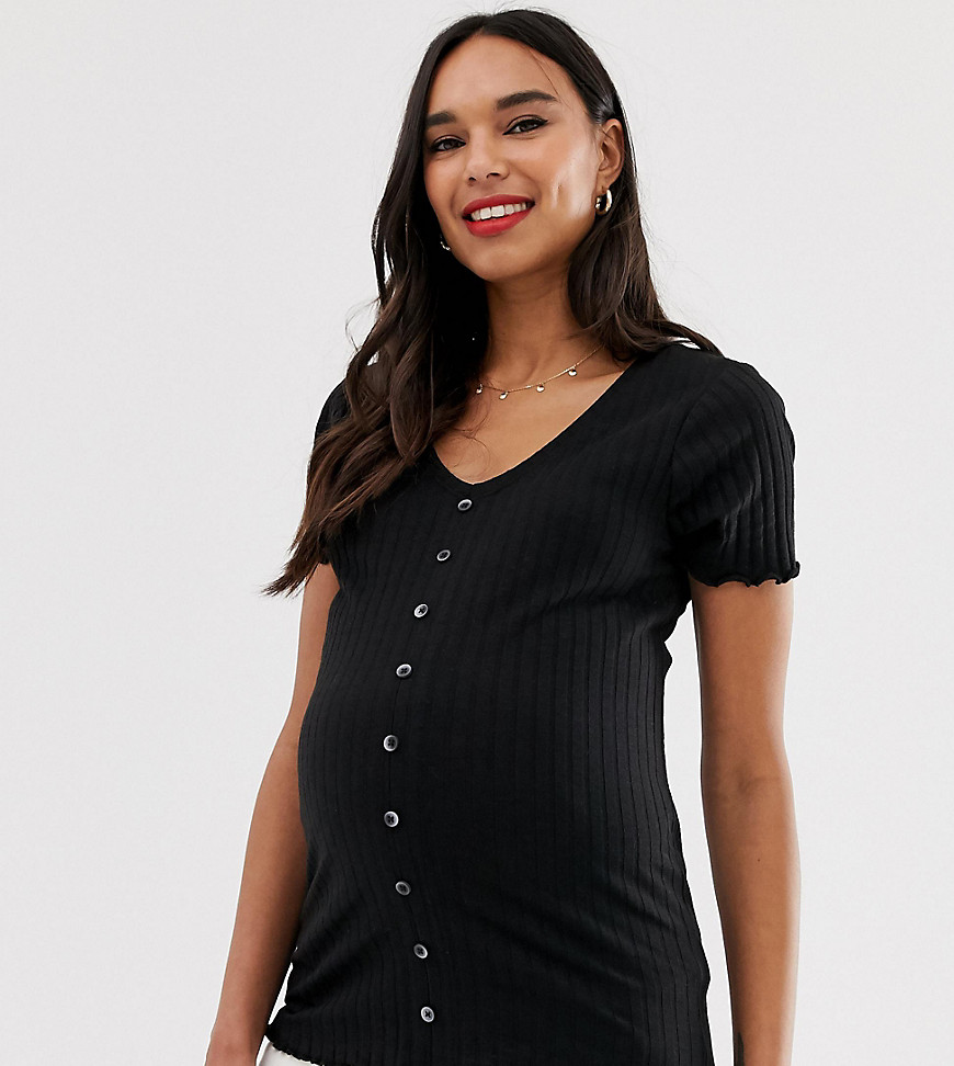 New Look Maternity - T-shirt met knopenrij in zwart