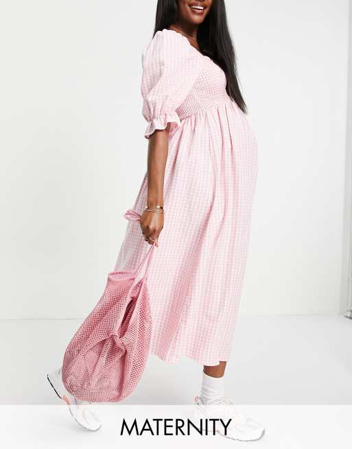 pink gingham maternity dress