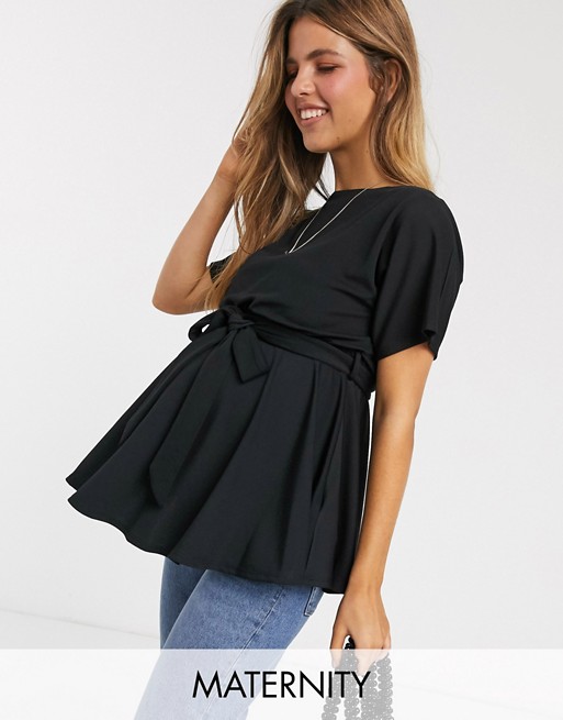 New Look Maternity tie front batwing top in black