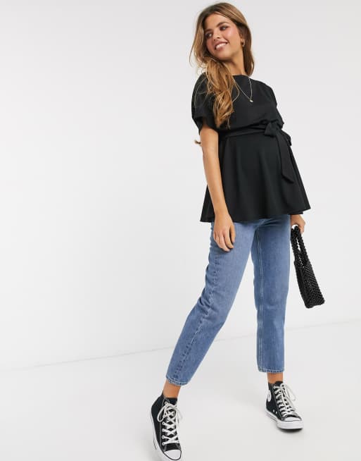 New Look Maternity tie front batwing top in black, 4 of 4