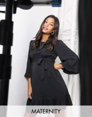 New Look Maternity tie waist midi dress in black New Look Maternity online sale Coshio