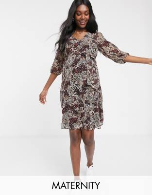 new look mesh midi dress in ditsy floral print