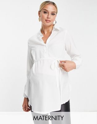 New Look Maternity tie waist shirt in white - ASOS Price Checker