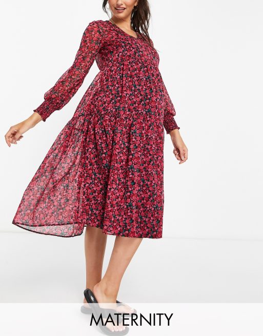 New Look Maternity tiered smock dress in floral