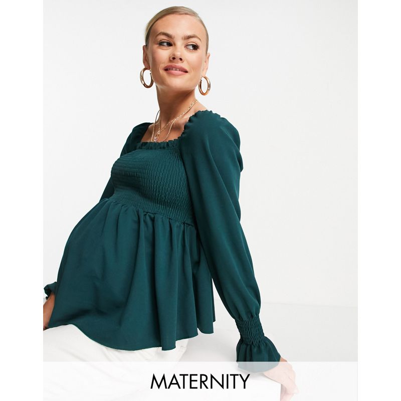 Donna Camicie e bluse New Look Maternity - Top arricciato verde scuro con scollo squadrato