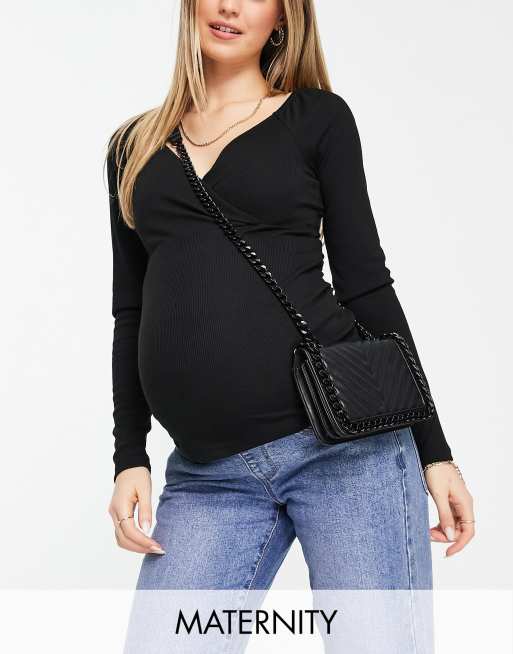 New Look Maternity - Top per allattamento a portafoglio nero