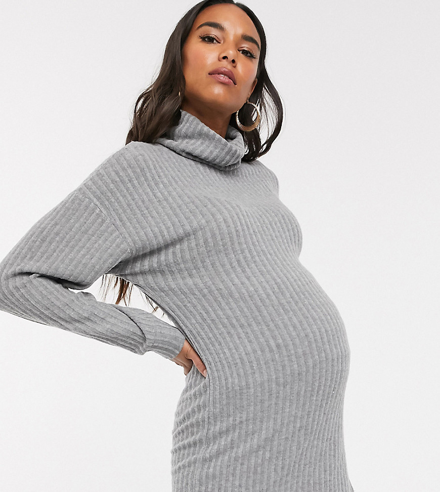 New Look Maternity - Tunica con collo alto grigia in coordinato-Grigio