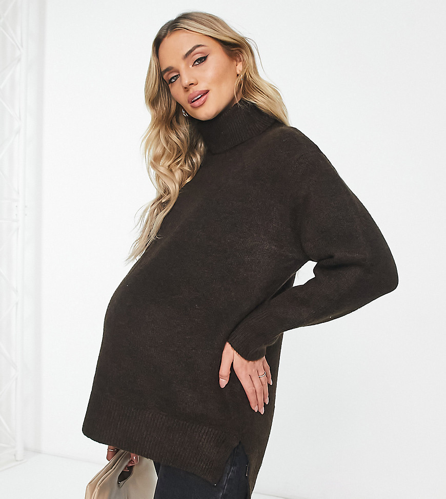 New Look Maternity turtle neck sweater in brown