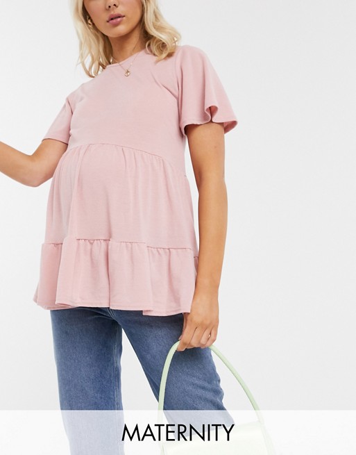 New Look Maternity two tier peplum t-shirt in light pink