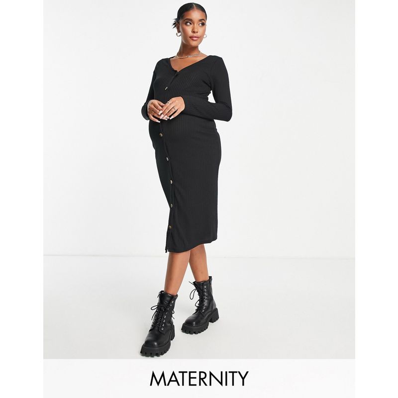 Donna u8bA9 New Look Maternity - Vestito nero in maglia con bottoni