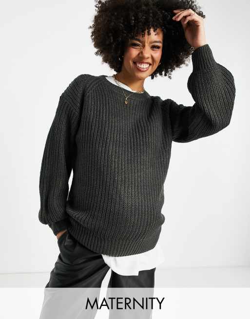 New Look Maternity volume sleeve jumper in charcoal grey