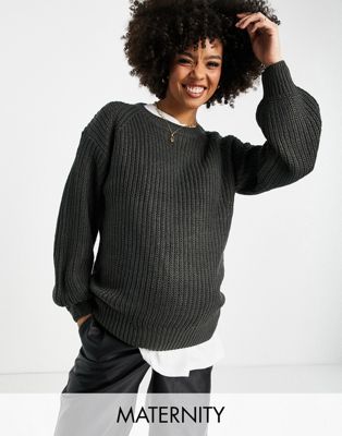 New Look Maternity volume sleeve jumper in charcoal grey