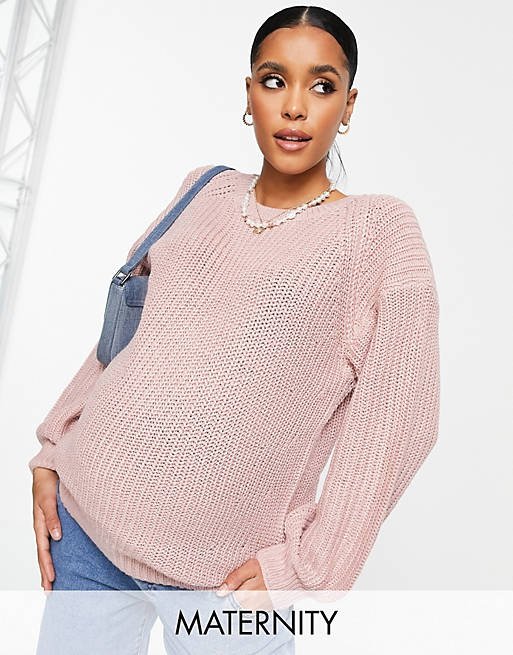 Jumpers & Cardigans New Look Maternity volume sleeve jumper in light pink 